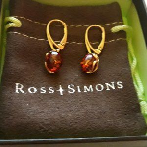 Amber Leverback Earrings, 18kt over Sterling